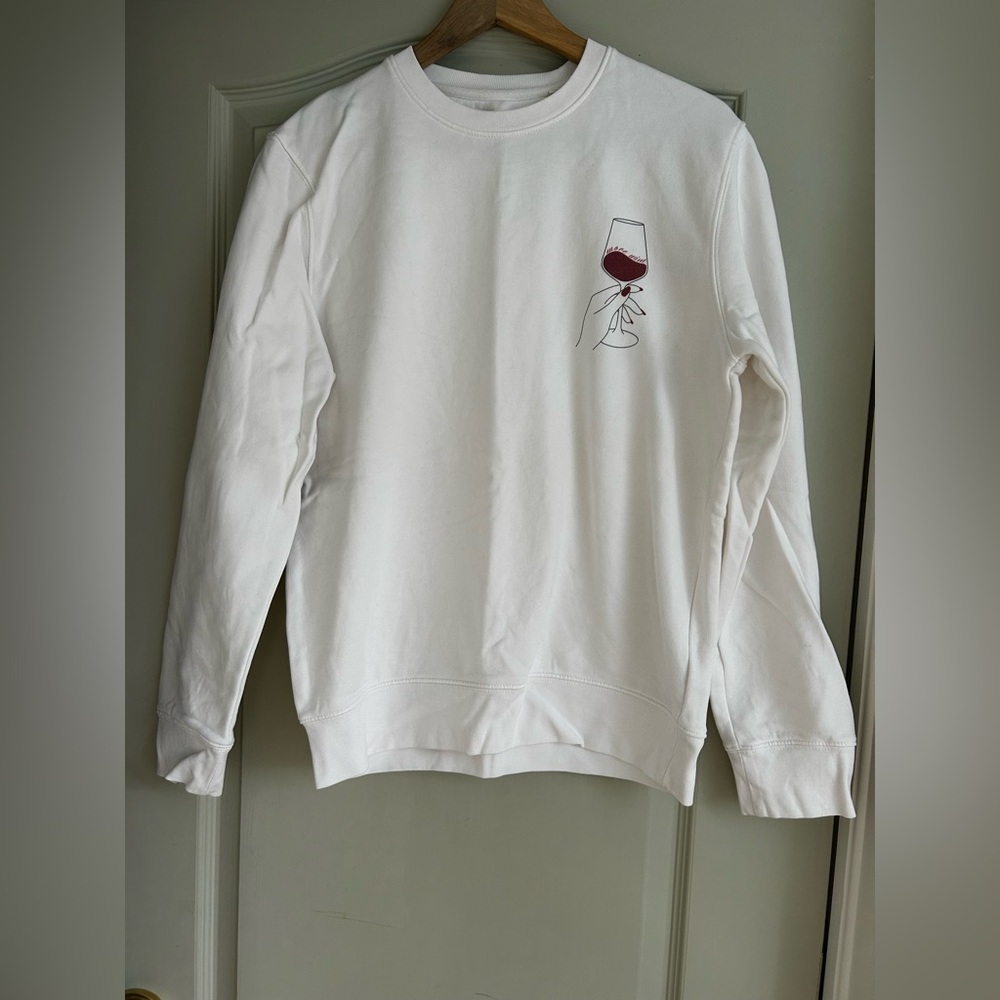 White crew sweater with Wine Glass Design